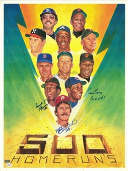 500 Home Run Club Multi Signed 18x24 Print With 4 Signatures Including Robinson, Schmidt, Mantle, & Banks (JSA)